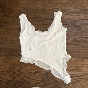 White Asymmetrical Ruffle Top